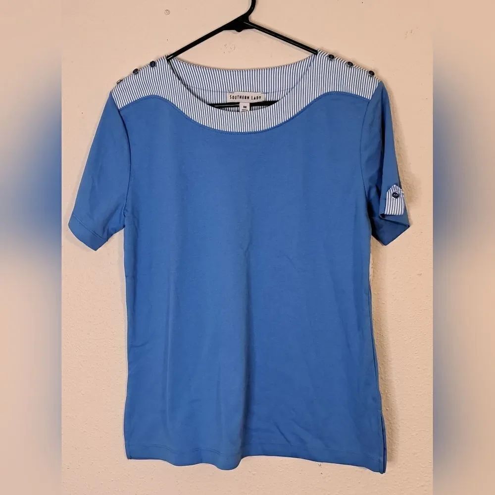 Southern Lady Coastal blue boat neck blouse size medium NWT